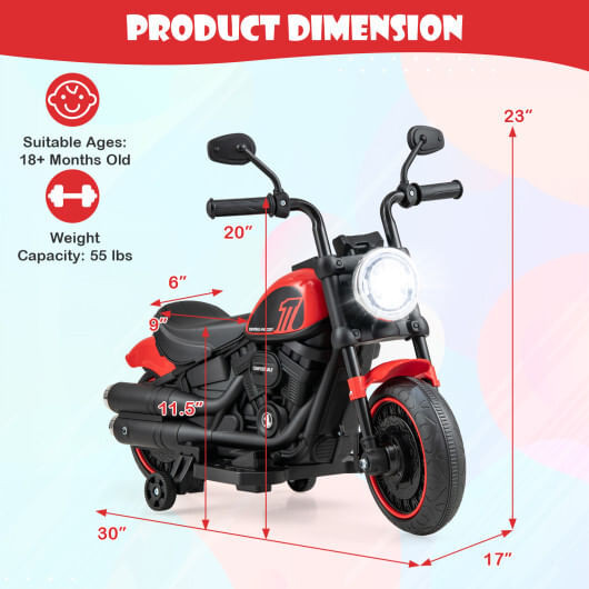 Kids Electric Motorcycle with Training Wheels and LED Headlights-Red - Color: Red D681-TQ10199US-RE