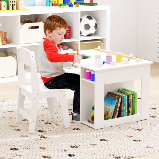 Kids Art Table and Chair Set Toddler Craft Drawing Desk-White - Color: White D681-HY10377WH