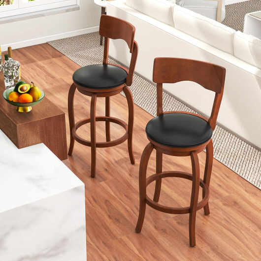Swivel Bar Stools Set of 2 with Rubber Wood Frame and Upholstered Seat-29 Inch - Color: Black & Bro D681-JV11964ES-29