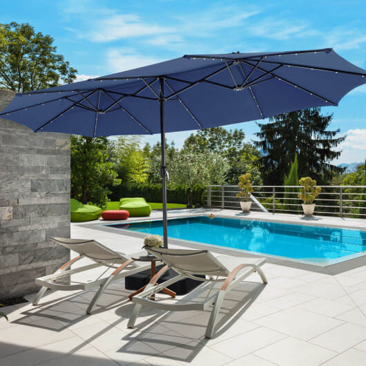 15 Feet Double-Sided Patio Umbrella with 48 LED Lights-Navy - Color: Navy - Size: 15 ft D681-NP10247NY