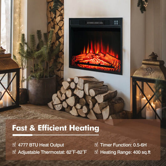18/23 Inch Electric Fireplace Inserted with Adjustable LED Flame-23 inches - Color: Black - Size: 2 D681-FP10194US-BK