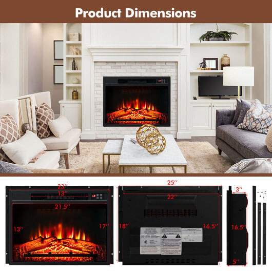 18/23 Inch Electric Fireplace Inserted with Adjustable LED Flame-23 inches - Color: Black - Size: 2 D681-FP10194US-BK