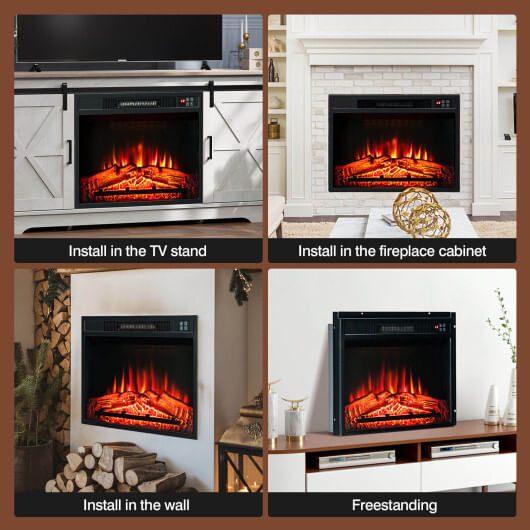 18/23 Inch Electric Fireplace Inserted with Adjustable LED Flame-23 inches - Color: Black - Size: 2 D681-FP10194US-BK