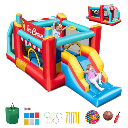 5-in-1 Ice Cream Inflatable Bounce House with Ball Pit and Slide without Blower - Color: Multicolor D681-NP11448