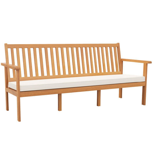 Outdoor 3-Seat Wood Bench with Seat Cushion and Slatted Seat-White - Color: White D681-HW72806WH