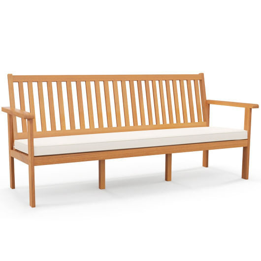 Outdoor 3-Seat Wood Bench with Seat Cushion and Slatted Seat-White - Color: White D681-HW72806WH