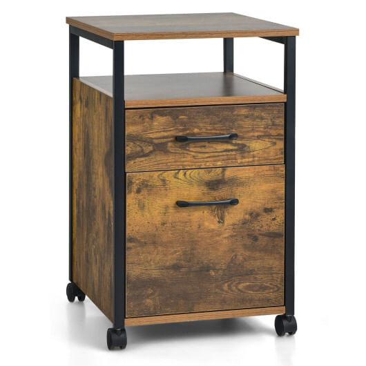 2 Drawer Mobile File Cabinet Printer Stand with Open Shelf for Letter Size-Rustic Brown - Color: Ru D681-CB10232CF