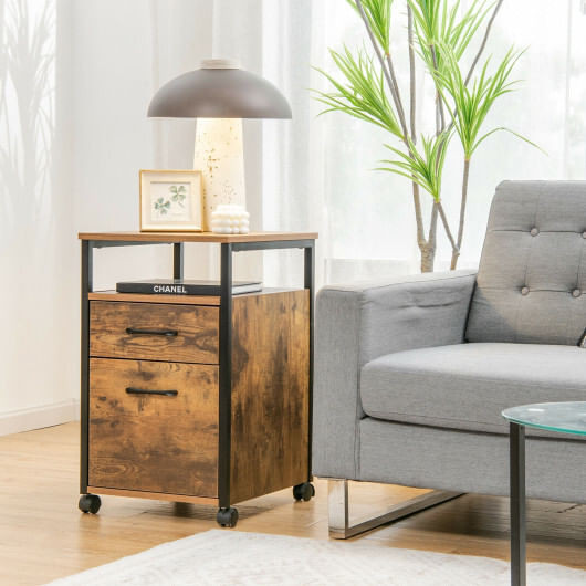 2 Drawer Mobile File Cabinet Printer Stand with Open Shelf for Letter Size-Rustic Brown - Color: Ru D681-CB10232CF