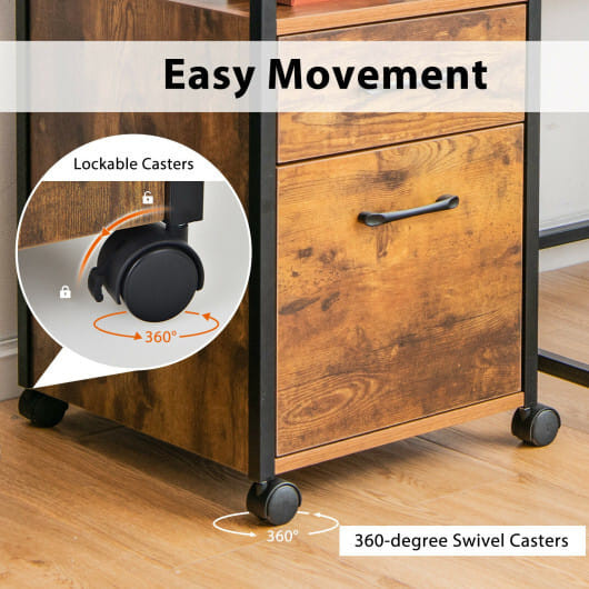 2 Drawer Mobile File Cabinet Printer Stand with Open Shelf for Letter Size-Rustic Brown - Color: Ru D681-CB10232CF