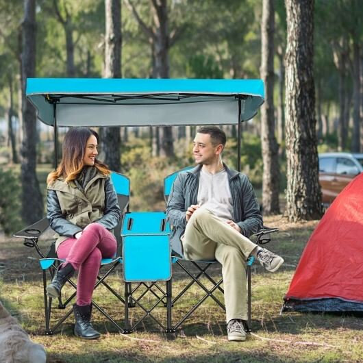 Portable Folding Camping Canopy Chairs with Cup Holder-Blue - Color: Blue D681-OP70569BL