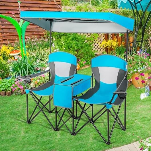 Portable Folding Camping Canopy Chairs with Cup Holder-Blue - Color: Blue D681-OP70569BL