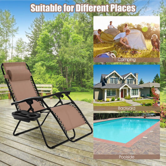2 Pieces Folding Lounge Chair with Zero Gravity-Brown - Color: Brown D681-NP10642CF-2