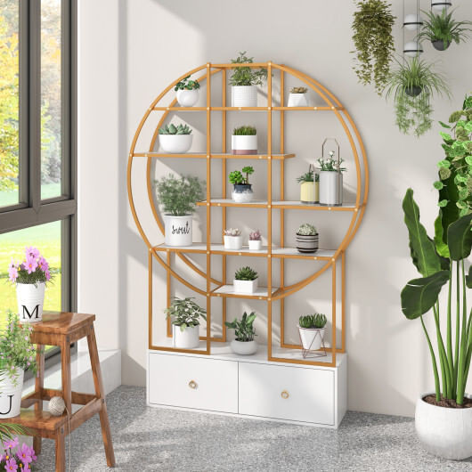 71 Inches 6-Tier Gold Bookshelf with 2 Storage Drawers-Golden - Color: Golden D681-JV11457GD