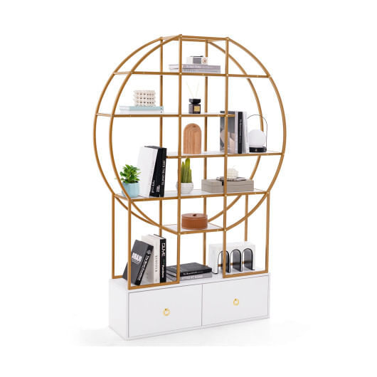 71 Inches 6-Tier Gold Bookshelf with 2 Storage Drawers-Golden - Color: Golden D681-JV11457GD