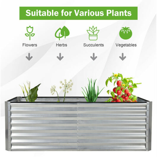 6 x 3 x 2 Feet Metal Rectangular Raised Garden Bed with Open Bottom Design-Silver - Color: Silver D681-GT3769