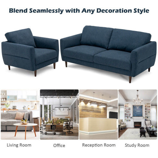 2 Pieces Upholstered Sofa Set with Removable Cushion Covers-Navy - Color: Navy D681-HV10186WL-NY+