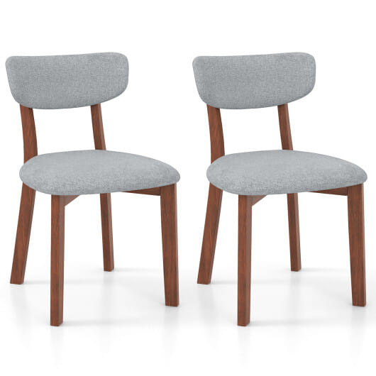 Dining Chairs Set of 2 Upholstered Mid-Back Chairs with Solid Rubber Wood Frame-Gray - Color: Gray D681-JV11608GR