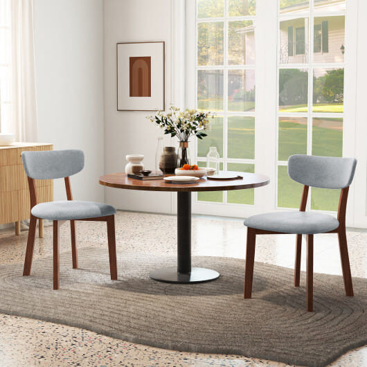 Dining Chairs Set of 2 Upholstered Mid-Back Chairs with Solid Rubber Wood Frame-Gray - Color: Gray D681-JV11608GR