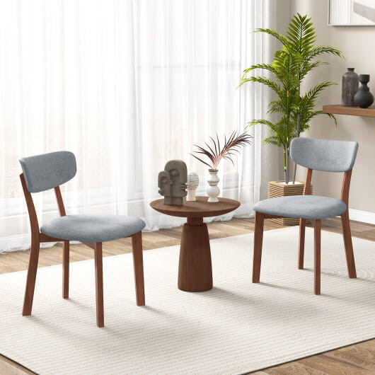 Dining Chairs Set of 2 Upholstered Mid-Back Chairs with Solid Rubber Wood Frame-Gray - Color: Gray D681-JV11608GR