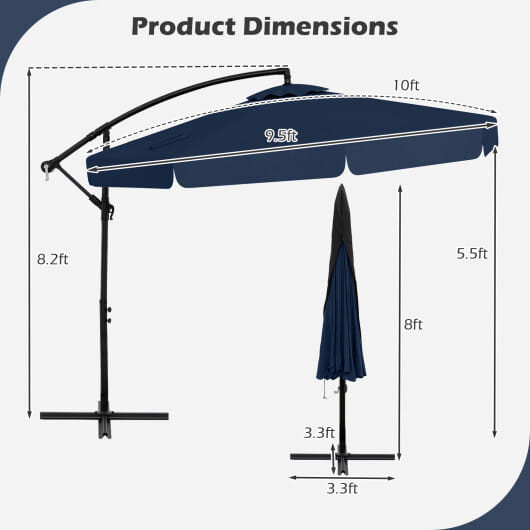 10 Feet Patio Cantilever Umbrella with Cover Tilt Adjustment and Ruffled Edge-Navy - Color: Navy -  D681-NP12327NY