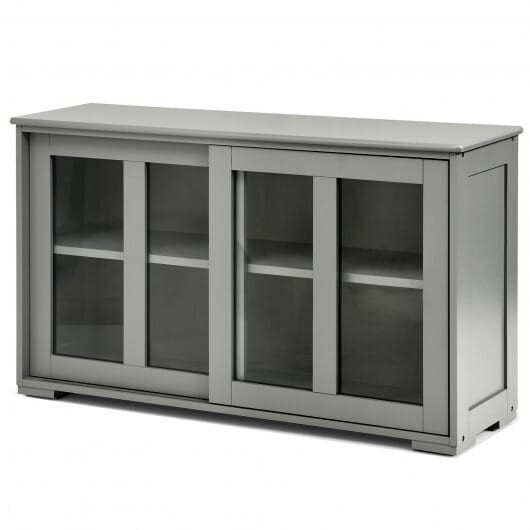 Sideboard Buffet Cupboard Storage Cabinet with Sliding Door-Gray - Color: Gray D681-HW53867GR