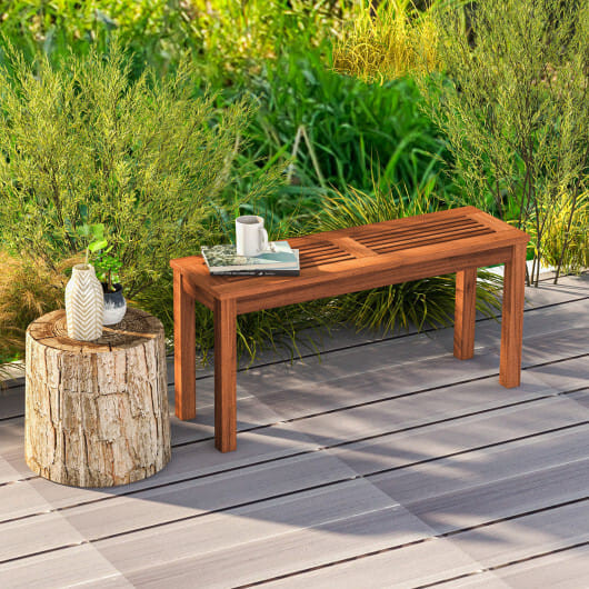 2-Seater Patio Backless Dining Bench with Breathable Slatted Seat - Color: Natural D681-JV11106