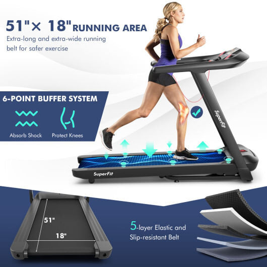 4.75HP Folding Treadmill with Preset Programs Touch Screen Control-Black - Color: Black D681-SP37749WL-DK