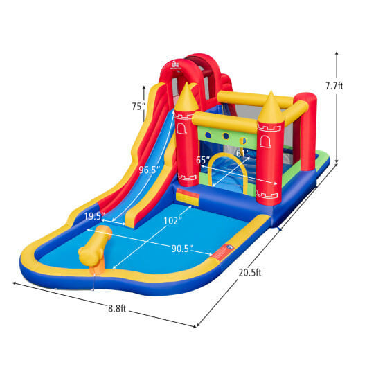 9-in-1 Inflatable Bounce Castle with Water Slide and Splash Pool with 735W Blower - Color: Multicol D681-NP11183+EP24683