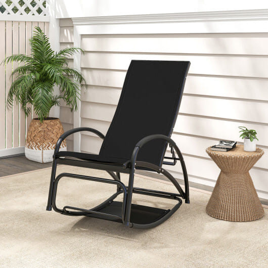 2-in-1 Outdoor Rocking Chair with 4-Position Adjustable Backrest for Patio Porch Poolside-Black - C D681-NP11615SH