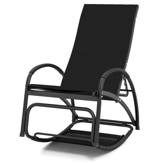 2-in-1 Outdoor Rocking Chair with 4-Position Adjustable Backrest for Patio Porch Poolside-Black - C D681-NP11615SH