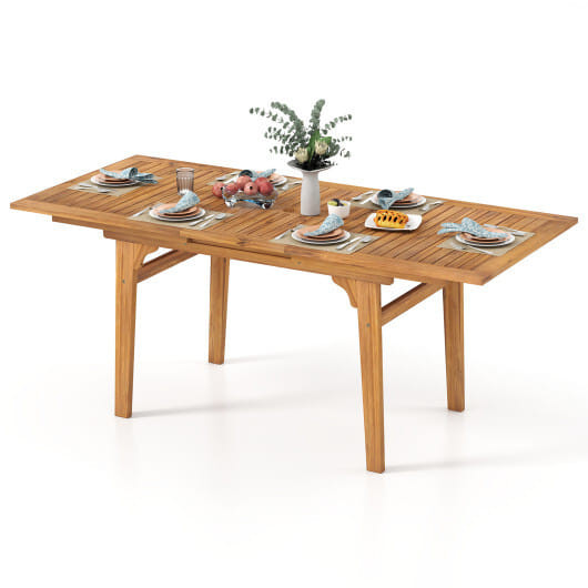 55 Inch Patio Dining Table Expandable for 6-8 People with Umbrella Hole - Color: Natural D681-HW73661