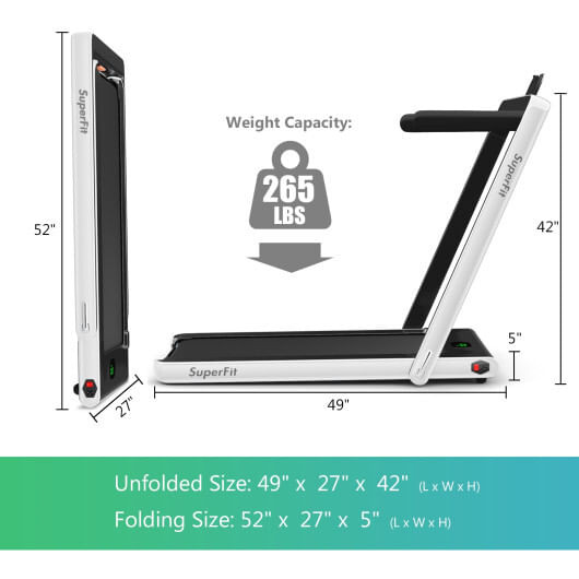 2.25HP 2 in 1 Folding Treadmill with APP Speaker Remote Control-White - Color: White D681-SP37914US-WH