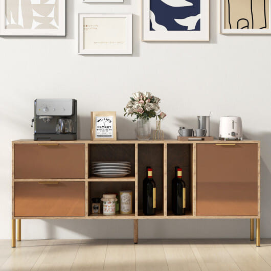 Mirrored Buffet Cabinet with 2 Drawers and 1 Door for Living Room-Natural - Color: Natural D681-JV11712NA