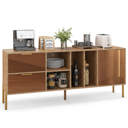 Mirrored Buffet Cabinet with 2 Drawers and 1 Door for Living Room-Natural - Color: Natural D681-JV11712NA