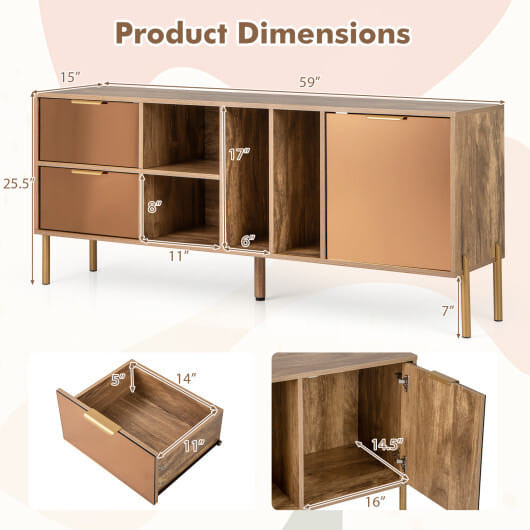 Mirrored Buffet Cabinet with 2 Drawers and 1 Door for Living Room-Natural - Color: Natural D681-JV11712NA