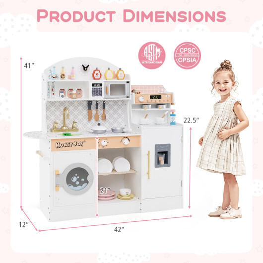 Kids Kitchen Set Wooden with Coffee Makers and Accessories-White - Color: White D681-TM10119WH