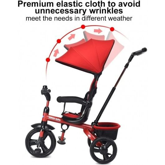 4-in-1 Kids Tricycle with Adjustable Push Handle-Red - Color: Red D681-TY326400RE