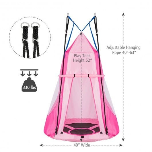 2-in-1 40 Inch Kids Hanging Chair Detachable Swing Tent Set-Pink - Color: Pink D681-SP37081PI