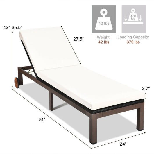 Back Adjustable Cushioned Patio Rattan Lounge Chair - Color: Beige D681-HW68669WH