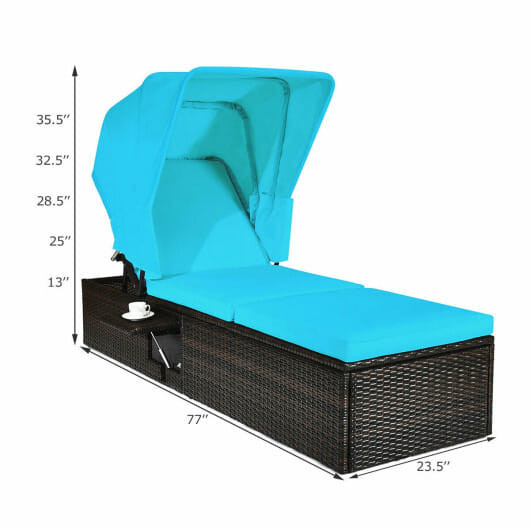 Outdoor Chaise Lounge Chair with Folding Canopy-Turquoise - Color: Turquoise D681-HW68260TU+