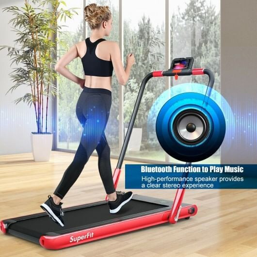 2-in-1 Folding Treadmill with Remote Control and LED Display-Red - Color: Red D681-SP37513RE