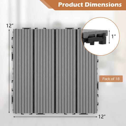 12 x 12 Inch 18 Piece All Weather Interlocking Deck Tiles for Splicing Area-Gray - Color: Gray D681-NP11789GR