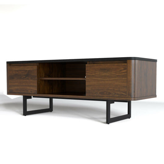 Wooden TV Stand with 2-Door Storage Cabinets for for TVs up to 55 Inch - Color: Brown D681-HV10073