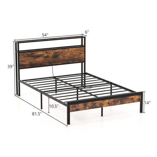 Twin/Full/Queen Bed Frame with Storage Headboard and Charging Station-Full Size - Color: Rustic Bro D681-HU10518US-F