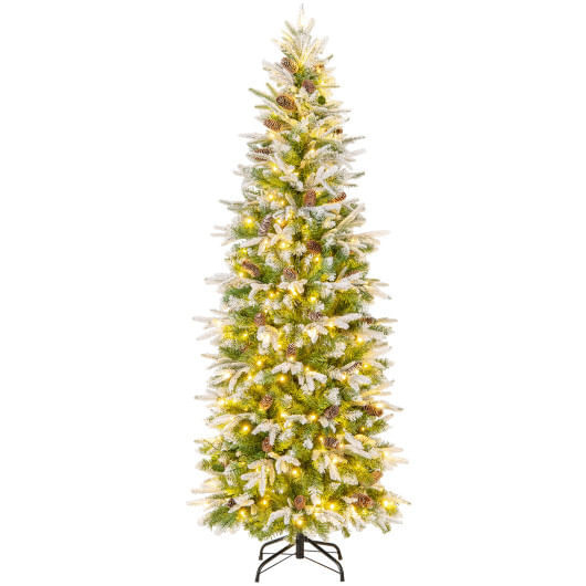 6/7.5/9 Feet Pre-Lit Artificial Christmas Tree Snow Flocked Hinged-6 ft - Color: Green - Size: 6 ft D681-CM24991US-S