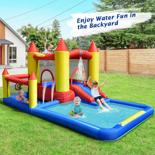 Inflatable Water Slide Castle Kids Bounce House with 480W Blower - Color: Multicolor D681-NP10386