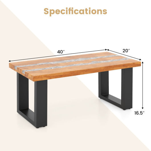 Teak Wood Patio Table with River Feel Epoxy Tabletop - Color: Natural D681-JV11846