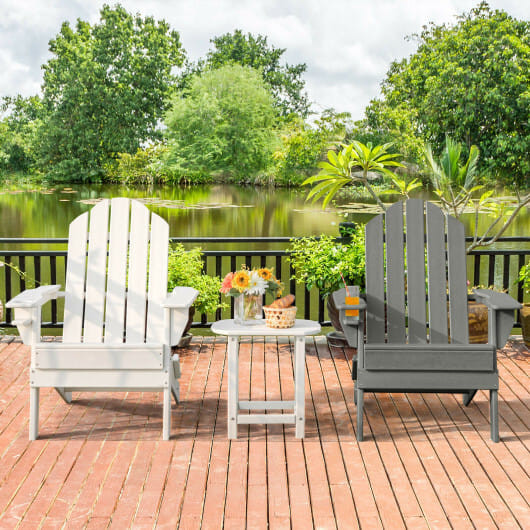 Foldable Weather Resistant Patio Chair with Built-in Cup Holder-Gray - Color: Gray D681-NP10250GR