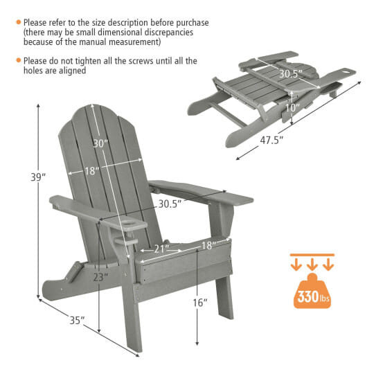 Foldable Weather Resistant Patio Chair with Built-in Cup Holder-Gray - Color: Gray D681-NP10250GR