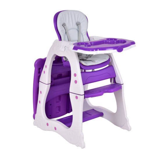 3 in 1 Infant Table and Chair Set Baby High Chair-Purple - Color: Purple D681-BB4640PU